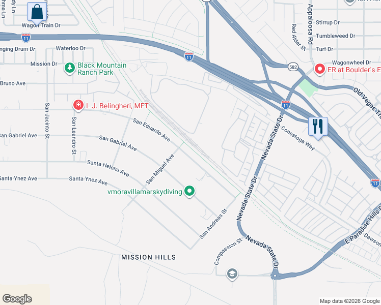 map of restaurants, bars, coffee shops, grocery stores, and more near 1110 San Eduardo Avenue in Henderson