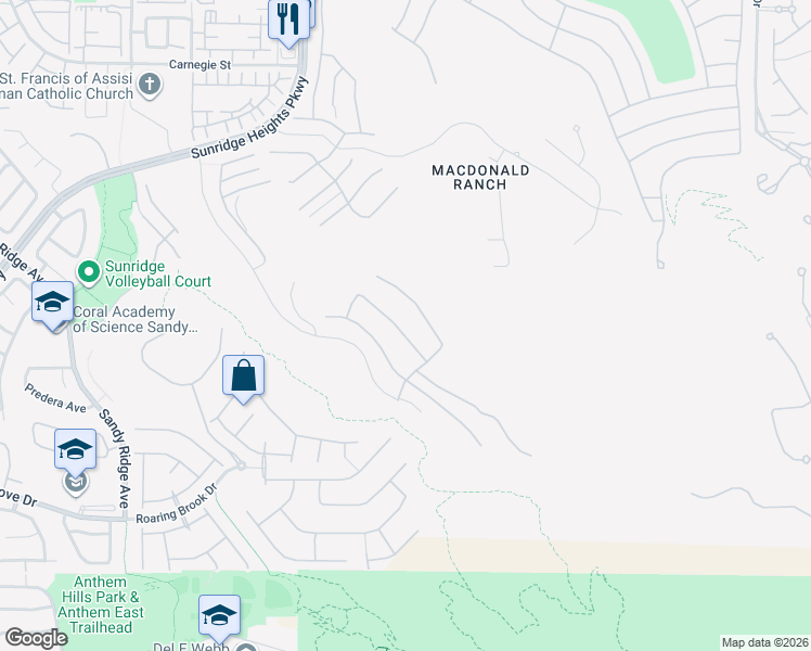 map of restaurants, bars, coffee shops, grocery stores, and more near 2135 King Crest Court in Henderson