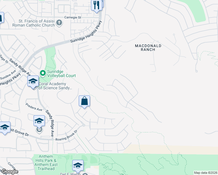 map of restaurants, bars, coffee shops, grocery stores, and more near 2177 Alto Vista Drive in Henderson