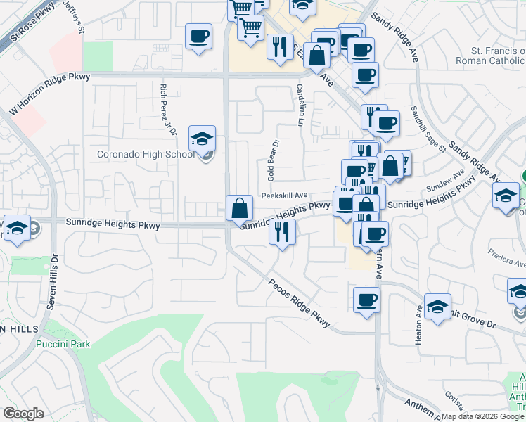 map of restaurants, bars, coffee shops, grocery stores, and more near 2752 Kona Crest Avenue in Henderson