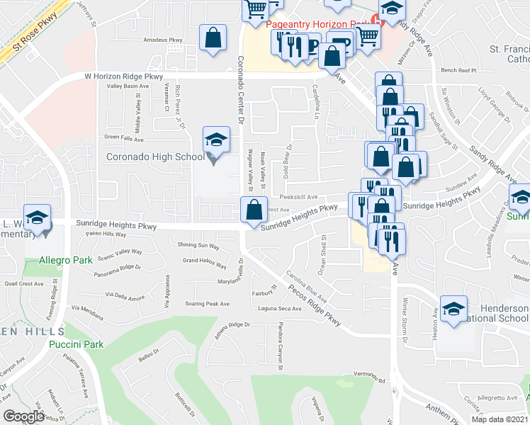 map of restaurants, bars, coffee shops, grocery stores, and more near 2752 Kona Crest Avenue in Henderson