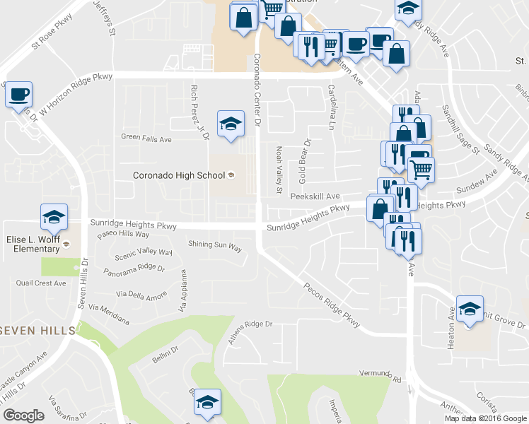 map of restaurants, bars, coffee shops, grocery stores, and more near 1005 Mocha Mattari Street in Henderson