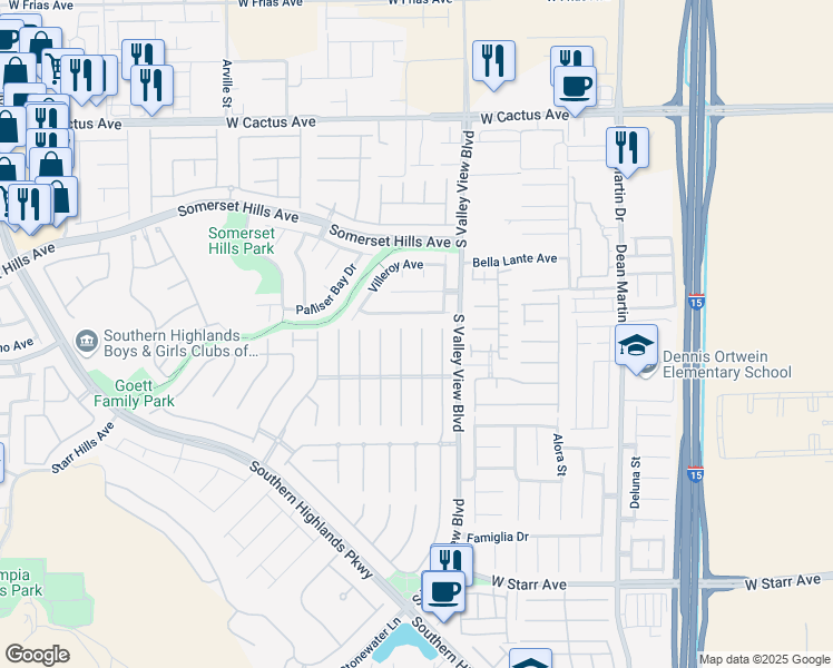 map of restaurants, bars, coffee shops, grocery stores, and more near 3901 Bella Palermo Way in Las Vegas