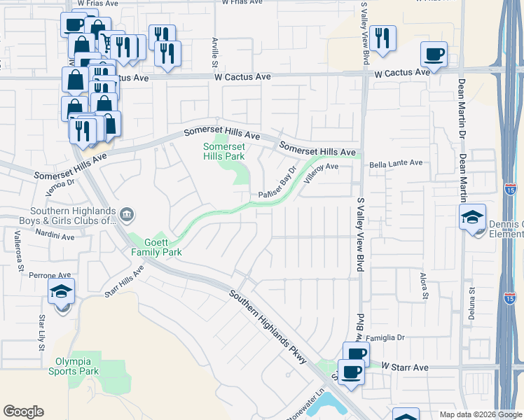map of restaurants, bars, coffee shops, grocery stores, and more near 10822 Palliser Bay Drive in Las Vegas