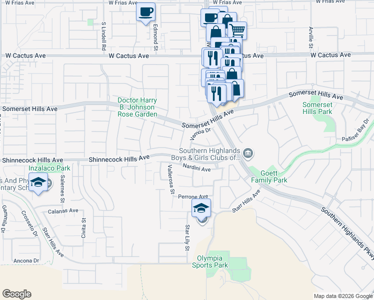 map of restaurants, bars, coffee shops, grocery stores, and more near 4975 Monteleone Avenue in Las Vegas