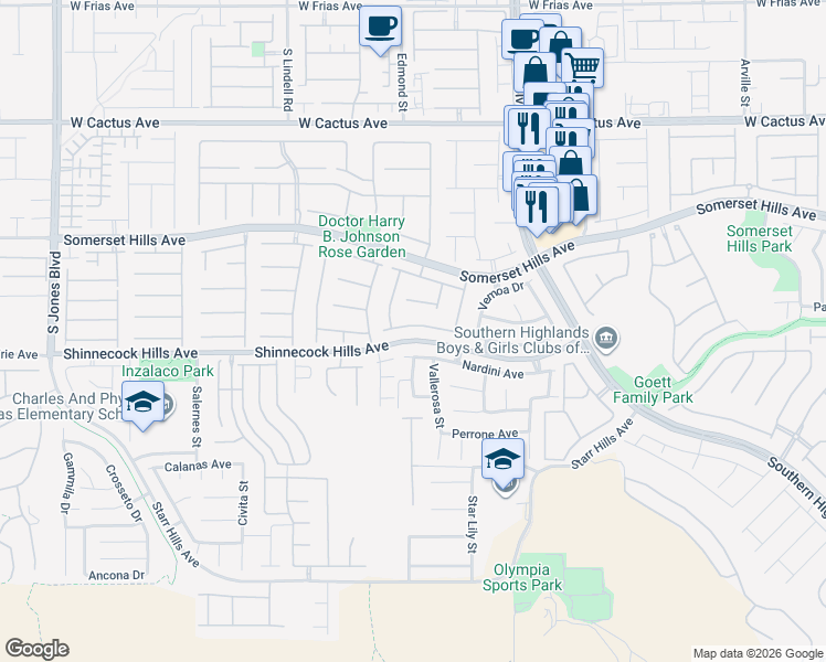 map of restaurants, bars, coffee shops, grocery stores, and more near 5192 Masotta Avenue in Las Vegas