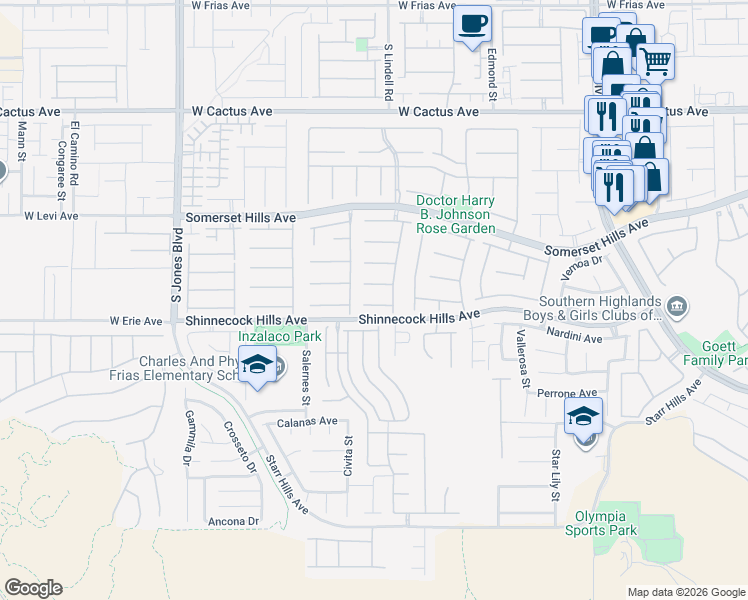 map of restaurants, bars, coffee shops, grocery stores, and more near 5487 Villa Lucia Court in Las Vegas