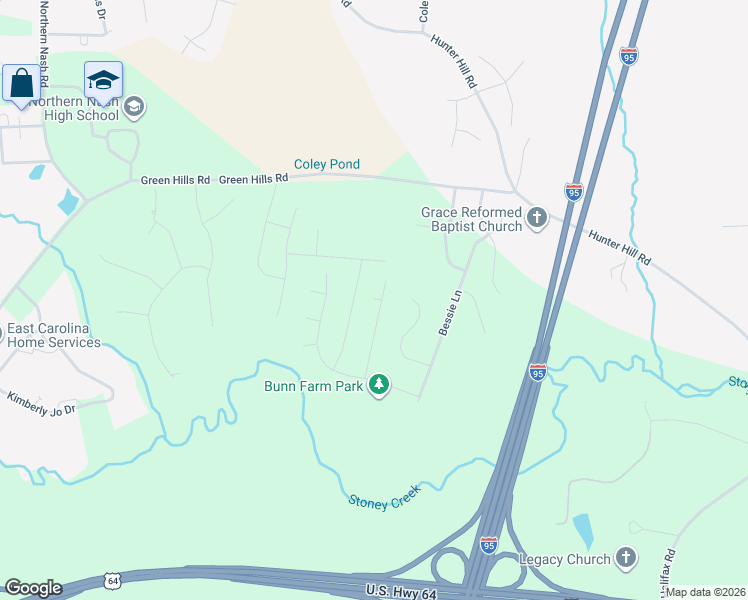 map of restaurants, bars, coffee shops, grocery stores, and more near 1751 Hackberry Drive in Rocky Mount