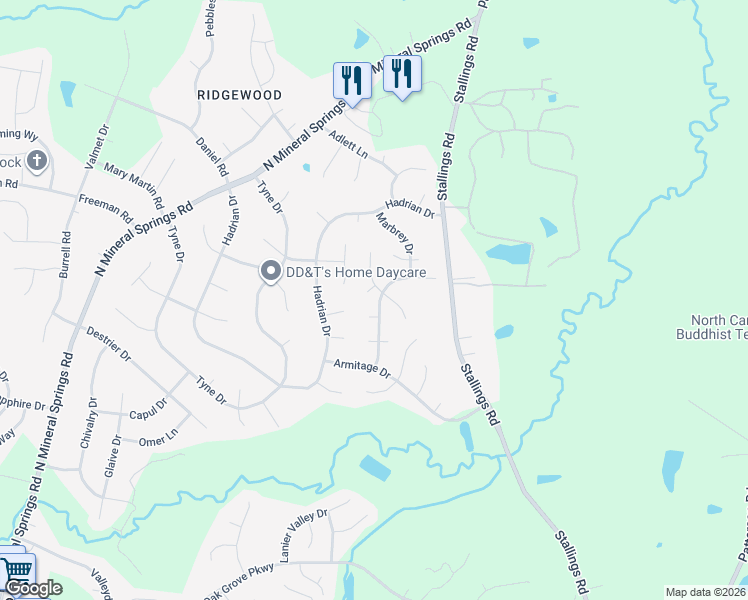 map of restaurants, bars, coffee shops, grocery stores, and more near 4 Perigrine Way in Durham