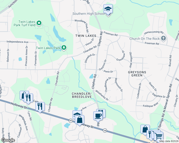 map of restaurants, bars, coffee shops, grocery stores, and more near 413 Greystone Drive in Durham