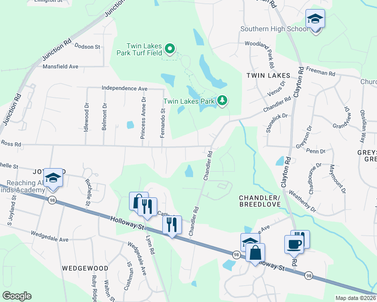 map of restaurants, bars, coffee shops, grocery stores, and more near 3031 Ross Road in Durham