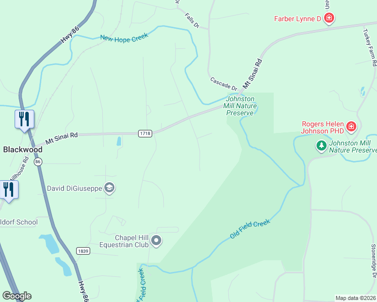 map of restaurants, bars, coffee shops, grocery stores, and more near 6015 Old Field Drive in Chapel Hill