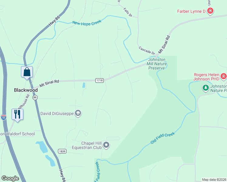 map of restaurants, bars, coffee shops, grocery stores, and more near 6157 Moinear Lane in Chapel Hill