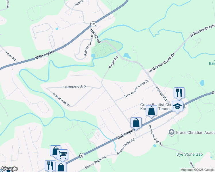 map of restaurants, bars, coffee shops, grocery stores, and more near 7100 Wright Road in Knoxville