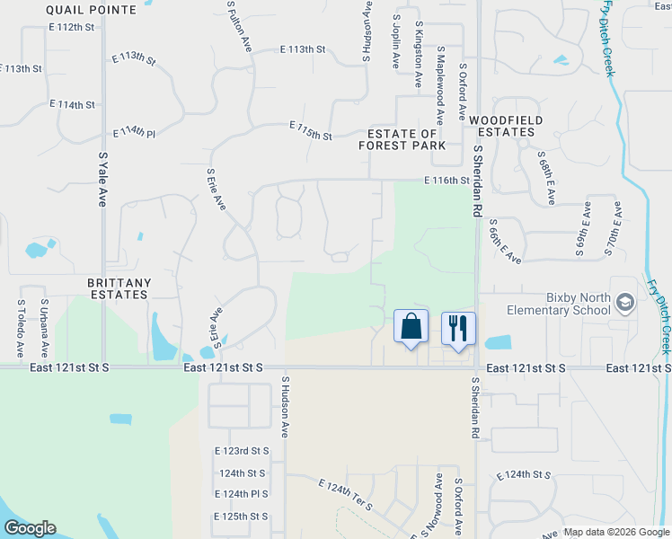 map of restaurants, bars, coffee shops, grocery stores, and more near 11652 South Hudson Court in Tulsa