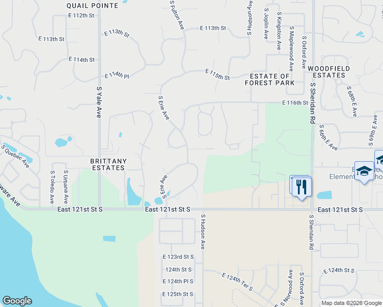 map of restaurants, bars, coffee shops, grocery stores, and more near 5503 East 118th Street in Tulsa