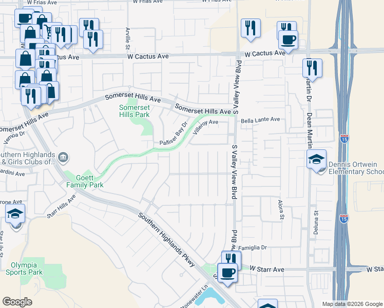 map of restaurants, bars, coffee shops, grocery stores, and more near 10866 Dornoch Castle Street in Las Vegas