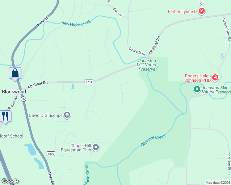 map of restaurants, bars, coffee shops, grocery stores, and more near 6015 Old Field Drive in Chapel Hill