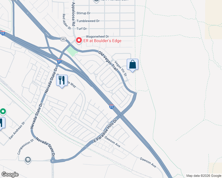 map of restaurants, bars, coffee shops, grocery stores, and more near 1555 Buffalo Brubaker Lane in Henderson