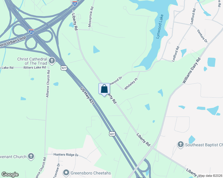 map of restaurants, bars, coffee shops, grocery stores, and more near 4701 Liberty Road in Greensboro