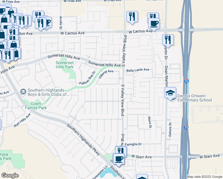 map of restaurants, bars, coffee shops, grocery stores, and more near 3901 Bella Palermo Way in Las Vegas