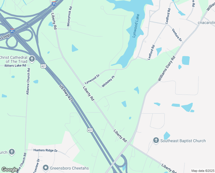 map of restaurants, bars, coffee shops, grocery stores, and more near 1803 Whiteley Place in Greensboro