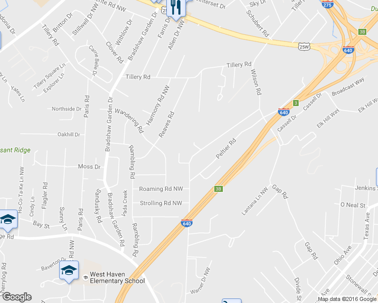 map of restaurants, bars, coffee shops, grocery stores, and more near 1655 Wilson Road in Knoxville