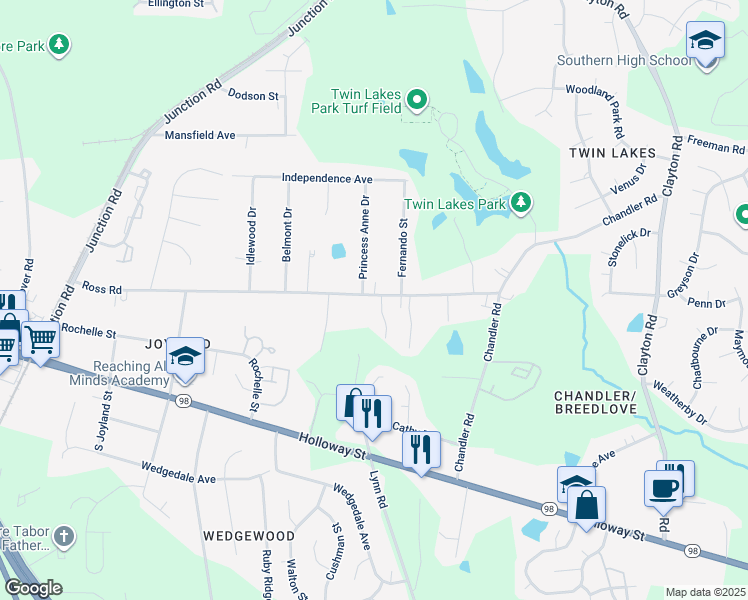 map of restaurants, bars, coffee shops, grocery stores, and more near 371 Kilarney Drive in Durham