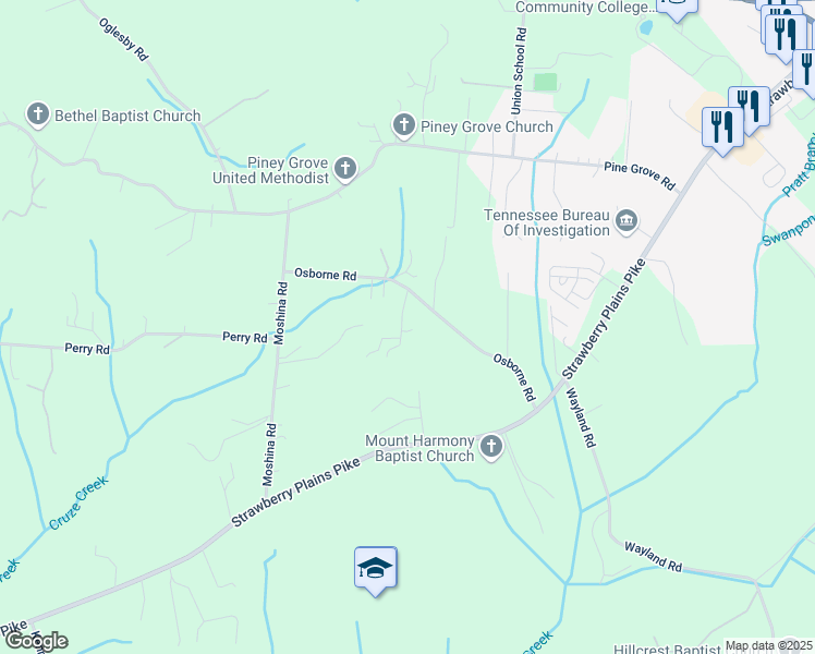 map of restaurants, bars, coffee shops, grocery stores, and more near 1610 Edds Road in Knoxville