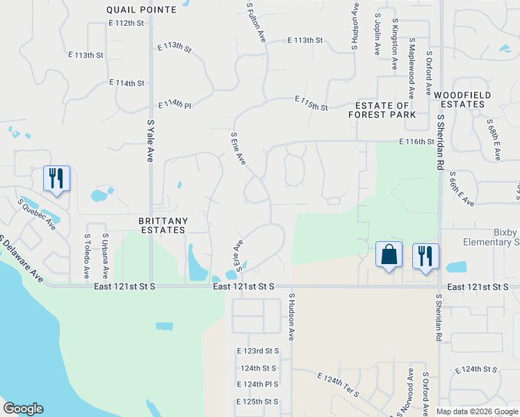 map of restaurants, bars, coffee shops, grocery stores, and more near 5407 East 118th Street in Tulsa