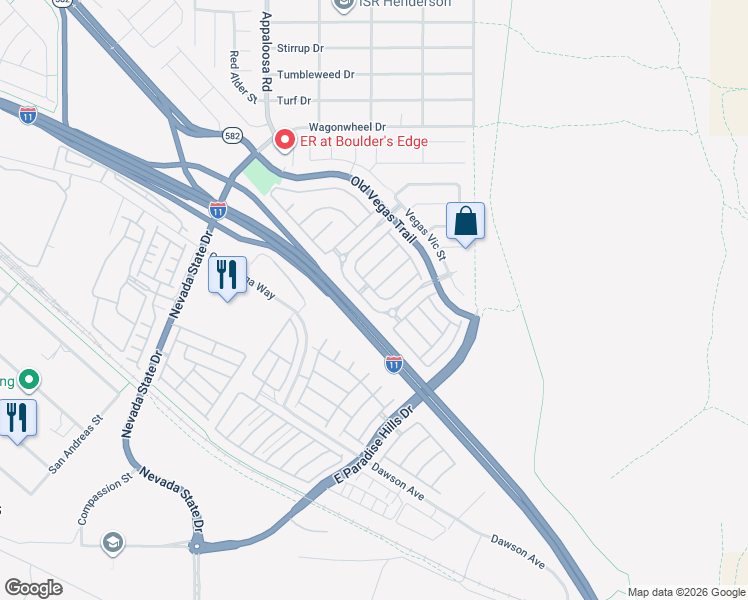 map of restaurants, bars, coffee shops, grocery stores, and more near 2517 April Breeze Lane in Henderson