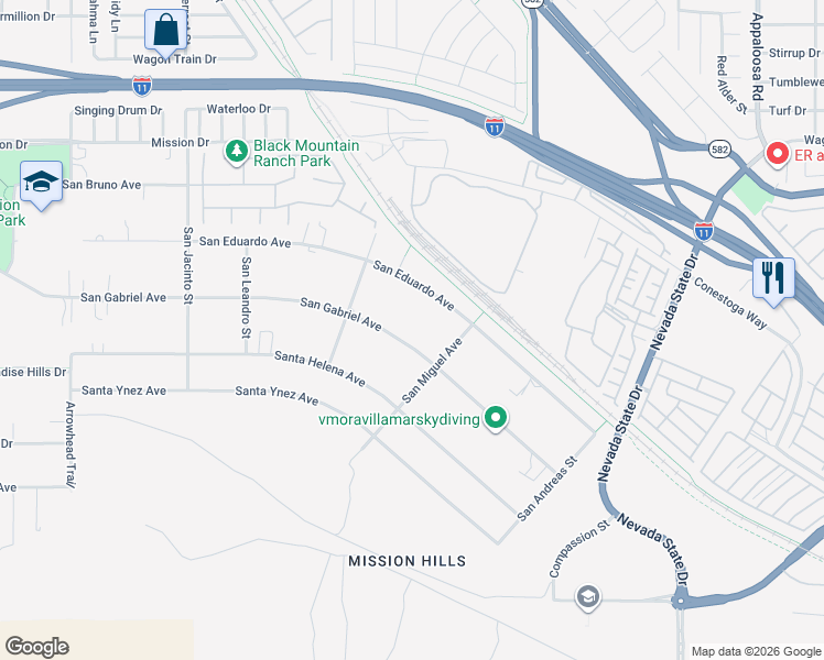 map of restaurants, bars, coffee shops, grocery stores, and more near 1024 San Gabriel Avenue in Henderson