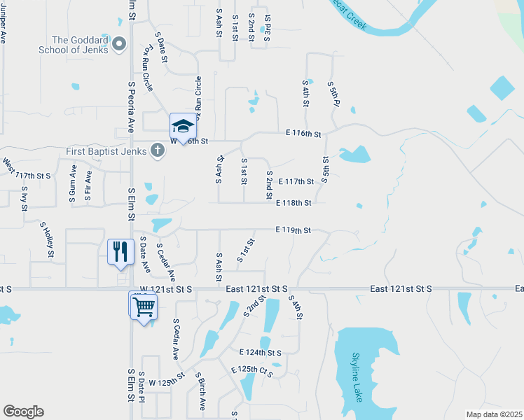 map of restaurants, bars, coffee shops, grocery stores, and more near 116 East 118th Street in Jenks