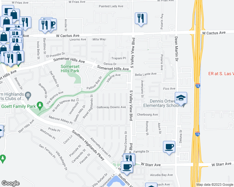 map of restaurants, bars, coffee shops, grocery stores, and more near 10860 Fintry Hills Street in Las Vegas