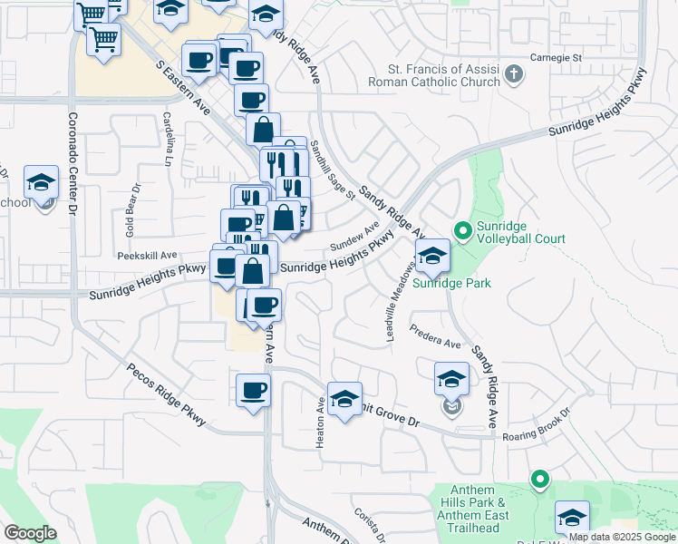 map of restaurants, bars, coffee shops, grocery stores, and more near 992 Upper Meadows Place in Henderson