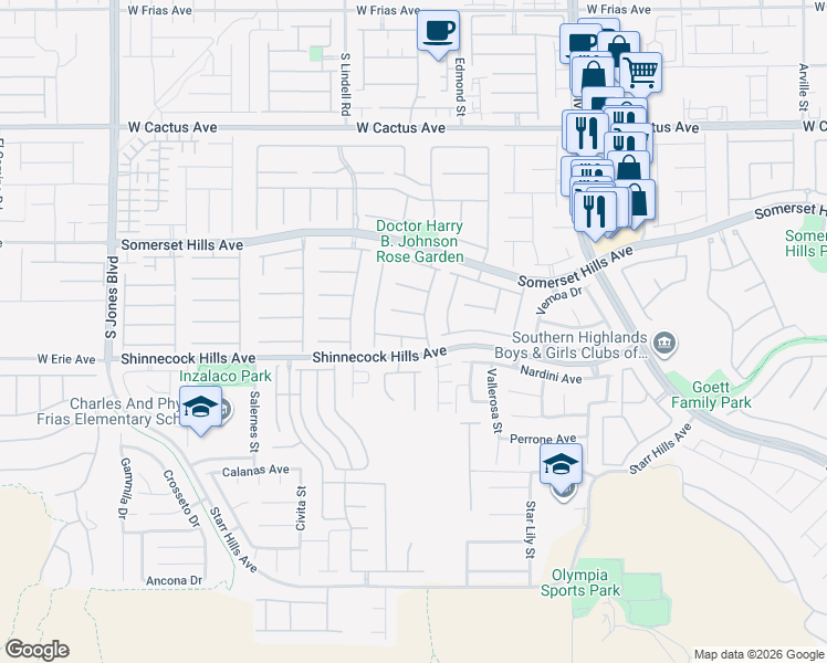 map of restaurants, bars, coffee shops, grocery stores, and more near 5320 Polizze Avenue in Las Vegas