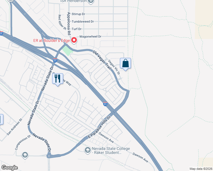 map of restaurants, bars, coffee shops, grocery stores, and more near 1561 Wild Willey Way in Henderson