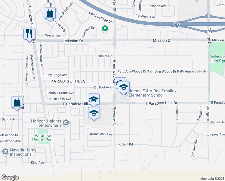 map of restaurants, bars, coffee shops, grocery stores, and more near 1070 Reed Point Court in Henderson
