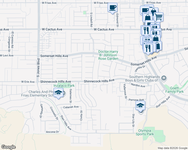 map of restaurants, bars, coffee shops, grocery stores, and more near 5487 Villa Lucia Court in Las Vegas