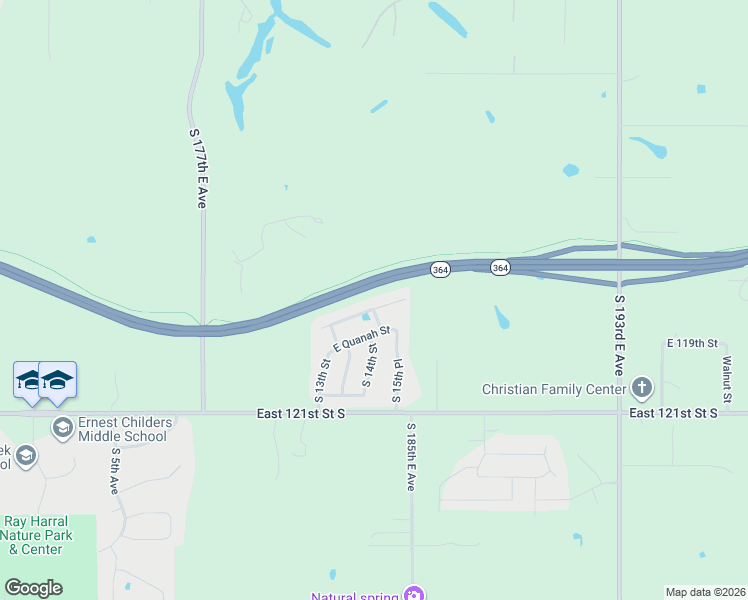 map of restaurants, bars, coffee shops, grocery stores, and more near 1524 East Pasadena Street in Broken Arrow