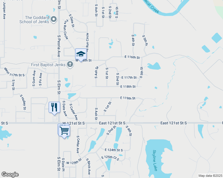 map of restaurants, bars, coffee shops, grocery stores, and more near 116 East 118th Street in Jenks