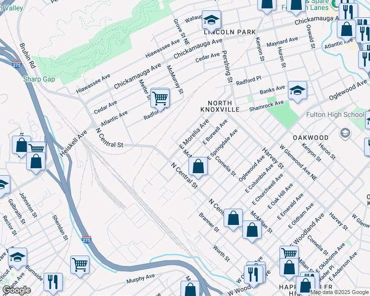 map of restaurants, bars, coffee shops, grocery stores, and more near 212 East Morelia Avenue in Knoxville