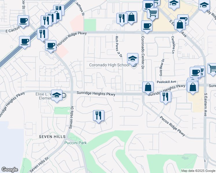 map of restaurants, bars, coffee shops, grocery stores, and more near 2900 Sunridge Heights Parkway in Henderson