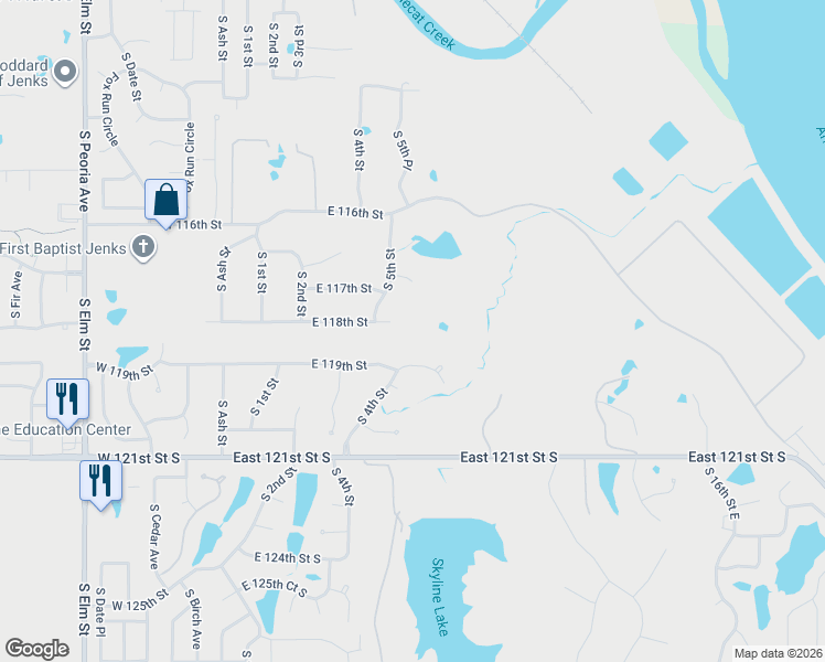 map of restaurants, bars, coffee shops, grocery stores, and more near 524 East 118th Street in Jenks