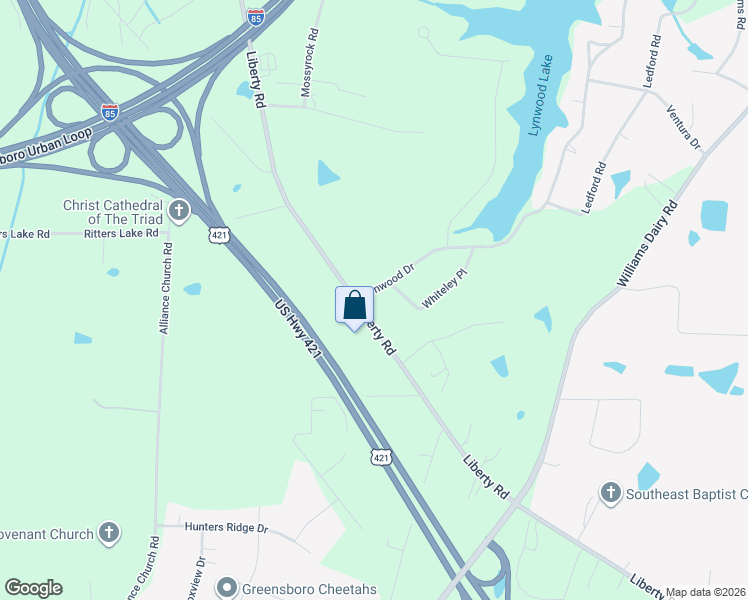 map of restaurants, bars, coffee shops, grocery stores, and more near 4701 Liberty Road in Greensboro