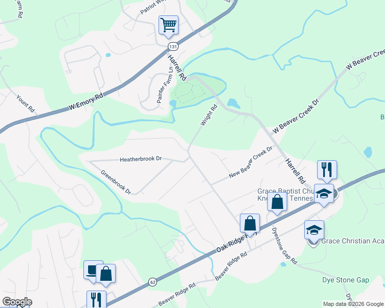 map of restaurants, bars, coffee shops, grocery stores, and more near 7100 Wright Road in Knoxville