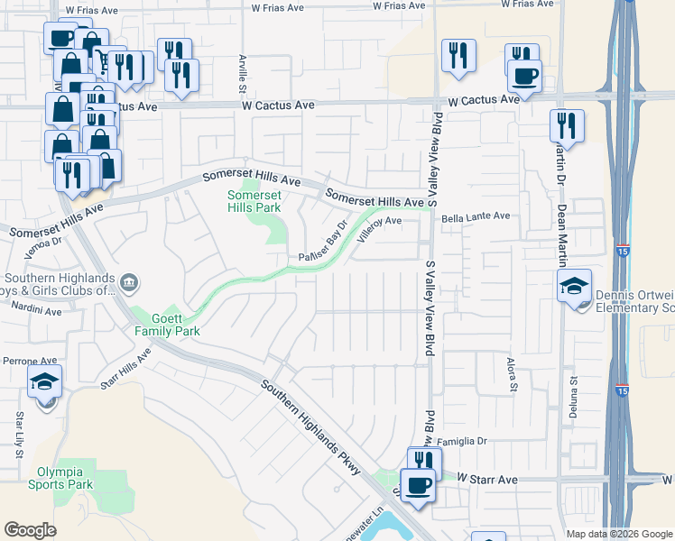 map of restaurants, bars, coffee shops, grocery stores, and more near 4084 Villeroy Avenue in Las Vegas
