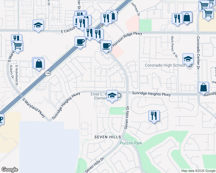 map of restaurants, bars, coffee shops, grocery stores, and more near 990 Mossy Vale Street in Henderson