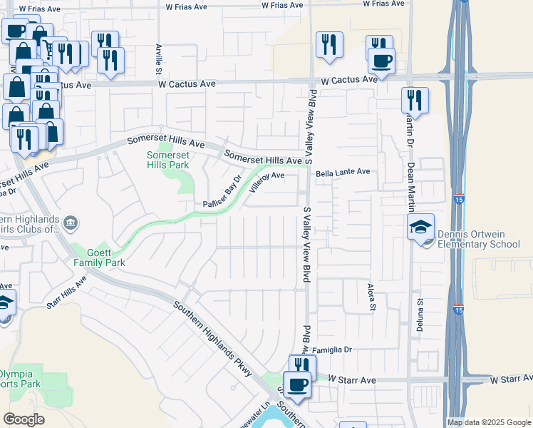 map of restaurants, bars, coffee shops, grocery stores, and more near 10855 Fintry Hills Street in Las Vegas