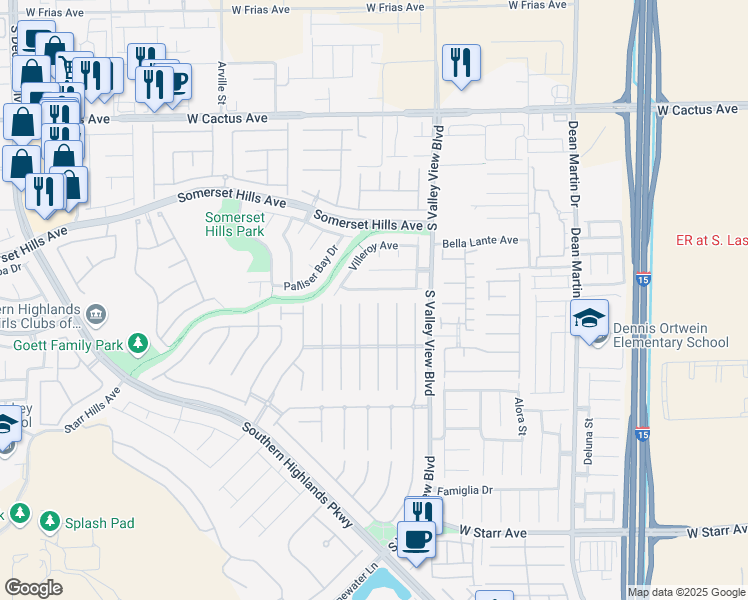 map of restaurants, bars, coffee shops, grocery stores, and more near 10855 Fintry Hills Street in Las Vegas